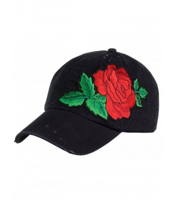 NYFASHION101 Embroidered Rose Flower Patch Adjustable Baseball Cap Hat - Black - CX184HH3CH4