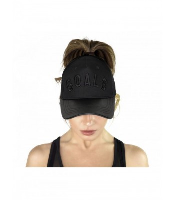 AB Butter Goals Ponytail Hole Strapback Baseball Cap Dad Hat - Black Leather Brim - CU189LKIWO2