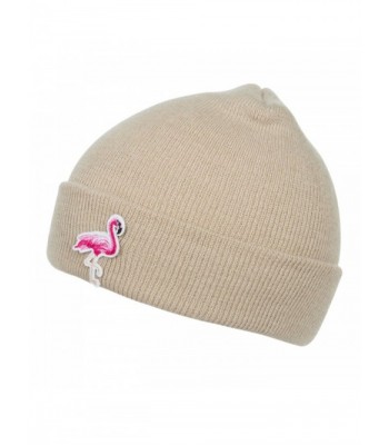 Flowomen Women Flamingo Knitted Beanie Fashion Cuffed Plain Winter Hat - Beige - C418695QD0Y