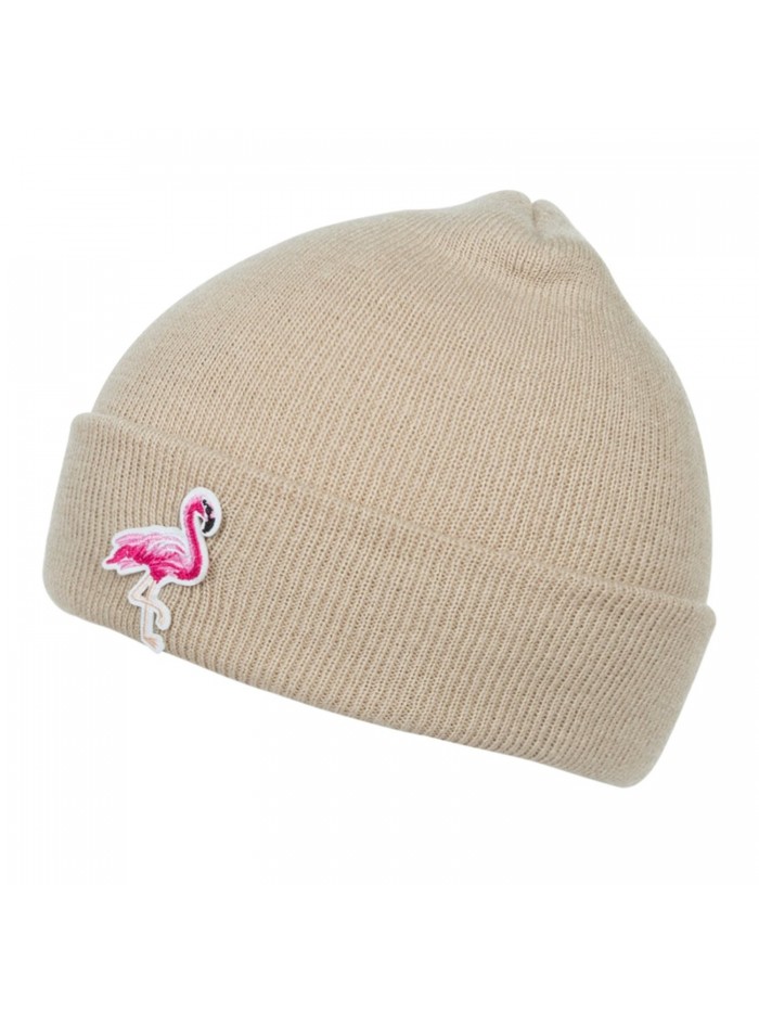 Flowomen Women Flamingo Knitted Beanie Fashion Cuffed Plain Winter Hat - Beige - C418695QD0Y