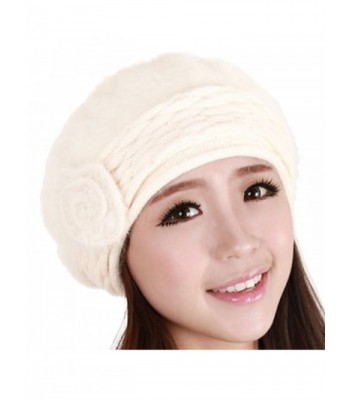 Women Winter Warm Soft Beanie Protective Ear Angora Knit Beret Hat Cap White - CH129B448PF