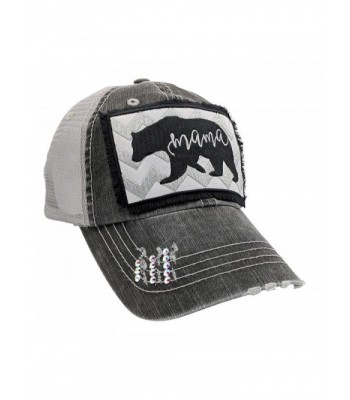 Loaded Lids Women's Mama Bear Embroidered Patch Baseball Cap - Distressedgrey/Crystals - CI18CC4XQ74