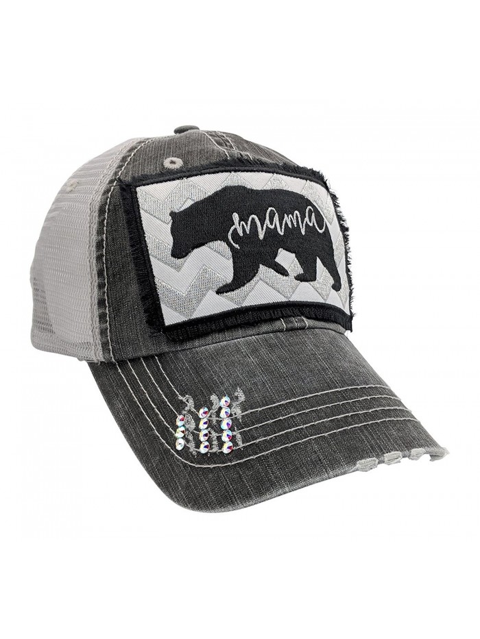 Loaded Lids Women's Mama Bear Embroidered Patch Baseball Cap - Distressedgrey/Crystals - CI18CC4XQ74