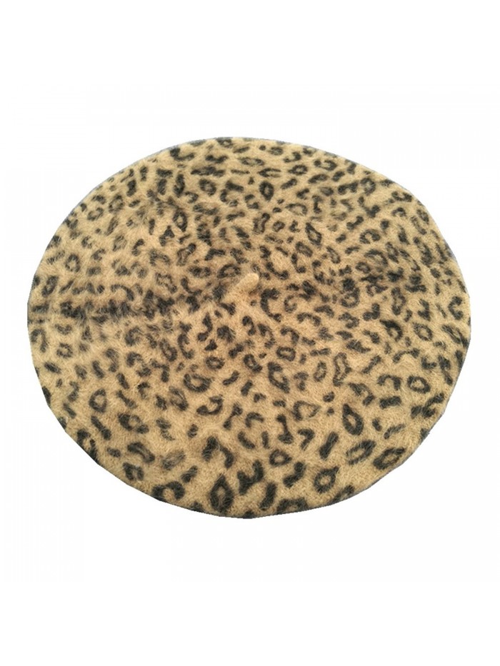 Joyhy Women's Leopard Fluffy Classic French Style Beret Beanie Hat - Camel2 - CB12LCPLATR