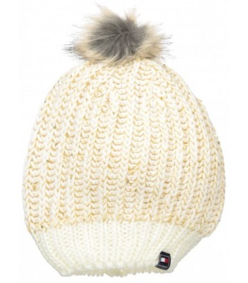 Tommy Hilfiger Women's Chunky Beaded Beanie with Faux Fur Pom - White - CD12F86A4TX