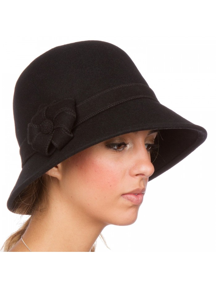 Sakkas Molly Vintage Style Wool Cloche Hat - Black - CC11GBXKJ9T