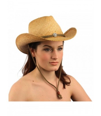 Bling Chin Strap Vented 100% Raffia Straw Shapeable Cowboy Hat - C711UN7MVVN