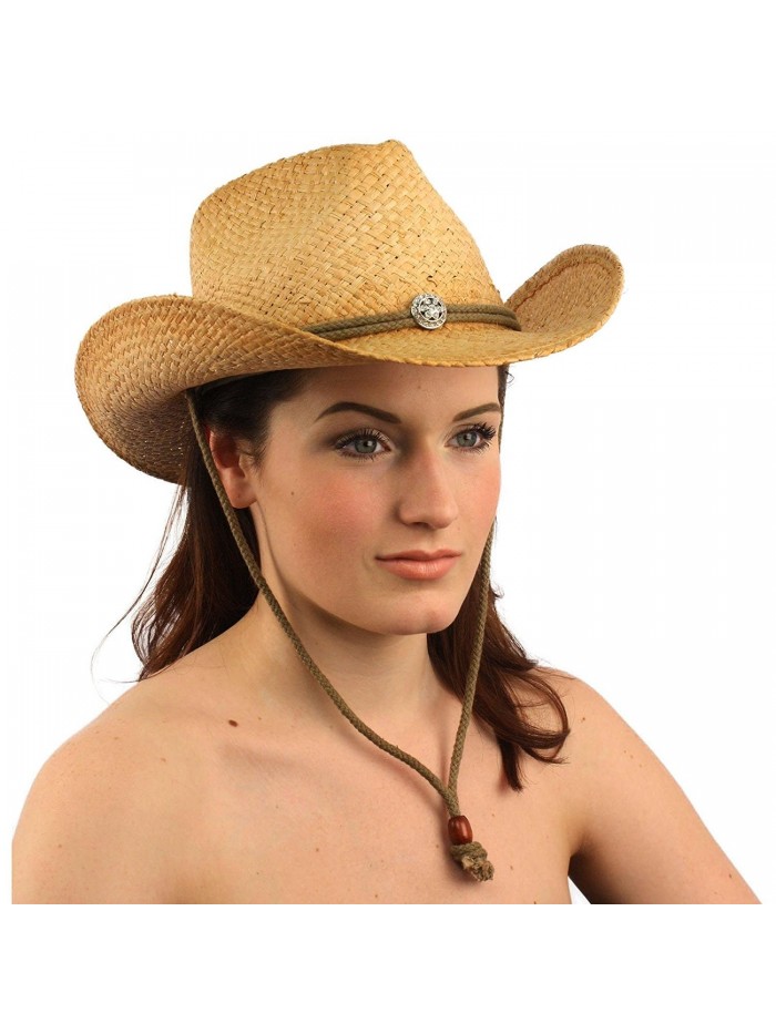Bling Chin Strap Vented 100% Raffia Straw Shapeable Cowboy Hat - C711UN7MVVN