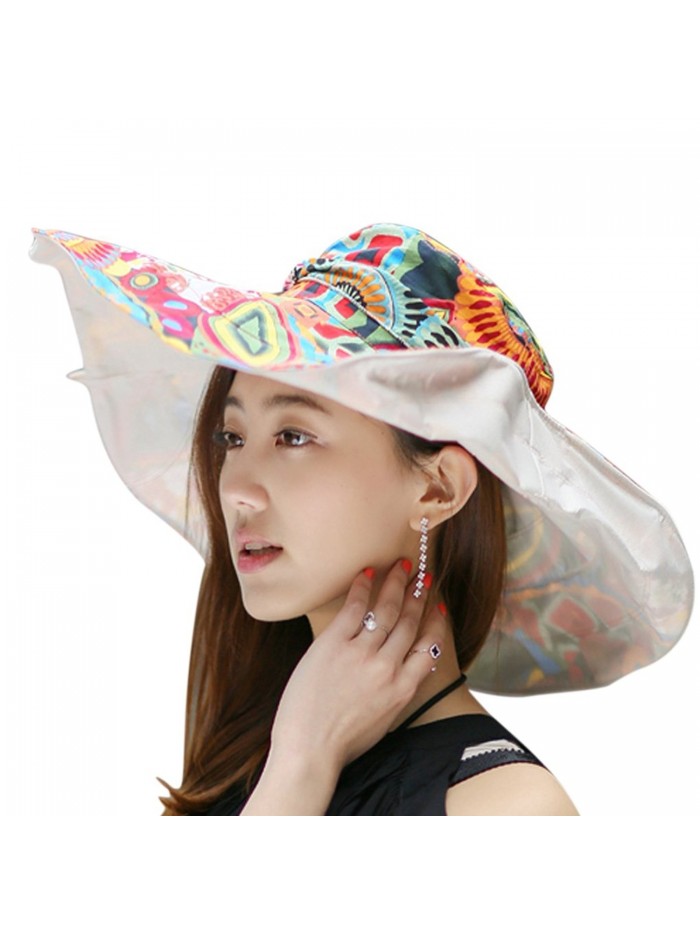 Women's Anti-UV Sun Protective Wide Brim Reversible Floppy Sun Hat Beach UPF 50+ - Off-white - C112DOPKR2F