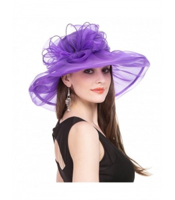 SAFERIN Women's Organza Church Kentucky Derby Fascinator Bridal Tea Party Wedding Hat - Purple With Bowknot - CX12DOD8SKF