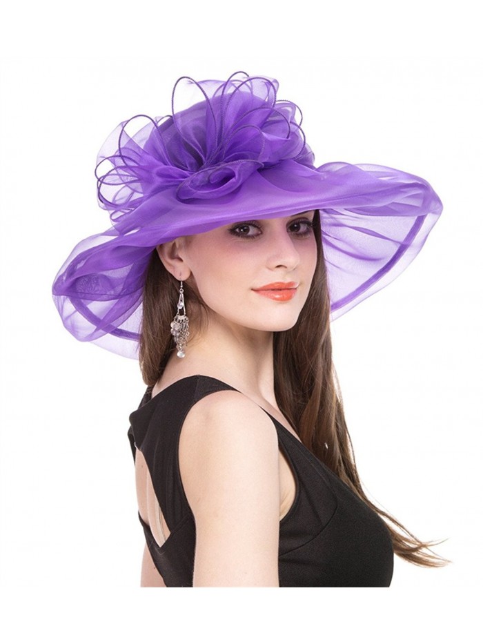 SAFERIN Women's Organza Church Kentucky Derby Fascinator Bridal Tea Party Wedding Hat - Purple With Bowknot - CX12DOD8SKF