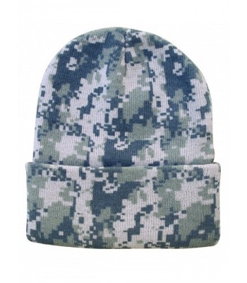 KNIT.D - Digital Pixel Camo Camouflage Long (Cuffed) Beanie Knit Cap - C811MW7PU47