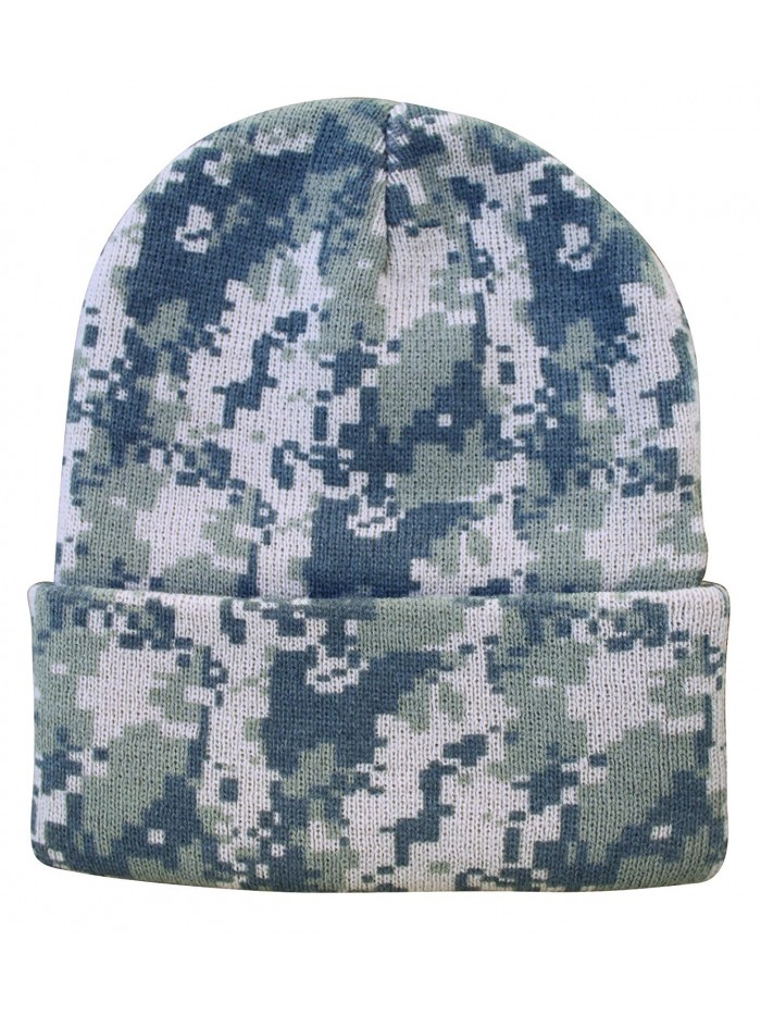 KNIT.D - Digital Pixel Camo Camouflage Long (Cuffed) Beanie Knit Cap - C811MW7PU47