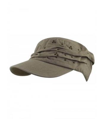 MINAKOLIFE 100% Cotton Punk Rivet Flat Cap Hat Military Camp Sun Snapback Hat - Armygreen - CE120JJYUVN