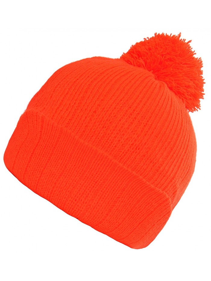 Simplicity Unisex Winter Beanie Hats with Pom- 100% Acrylic Many Colors - Orange - C011PGU9FB1