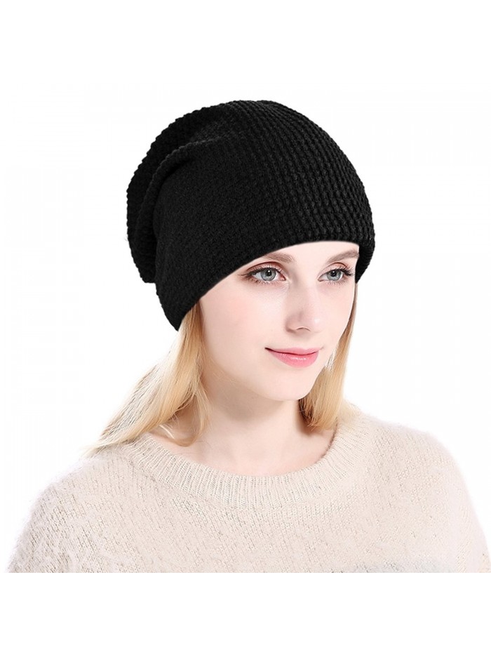 Vbiger Winter Warm Beanie Hat Knit Hats Slouchy Beanie Cap with Fleecy Lining Unisex for Men Women - Black - CV185YTOEA0