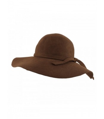 Morehats Women's Unisex 100% Wool Wide Floppy Brim Fedora with Ribbon Trim - Brown - CC11MEJFVBZ