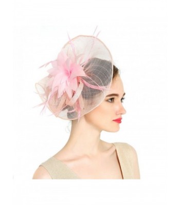 VKFashion Charming Sinamay Flower Fascinator Hats Wedding Headpiece with clips Cocktail Party Hats Pink - Pink - CX184S00LSG