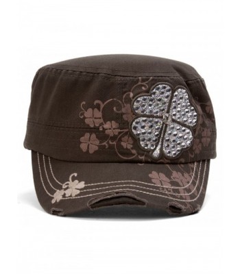 TopHeadwear Four Leaf Clover Distressed Cadet Cap - Olive - CM11O3DURZZ