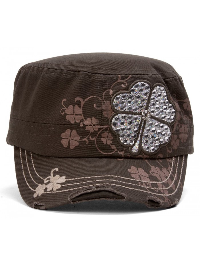 TopHeadwear Four Leaf Clover Distressed Cadet Cap - Olive - CM11O3DURZZ