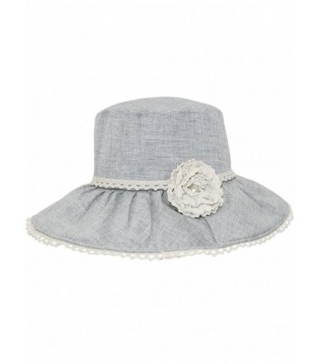 Dahlia Women's Summer Sun Hat - Lace Flower Shapeable Edge Bucket Hat - Blue Gray - CO11L1P6O9L