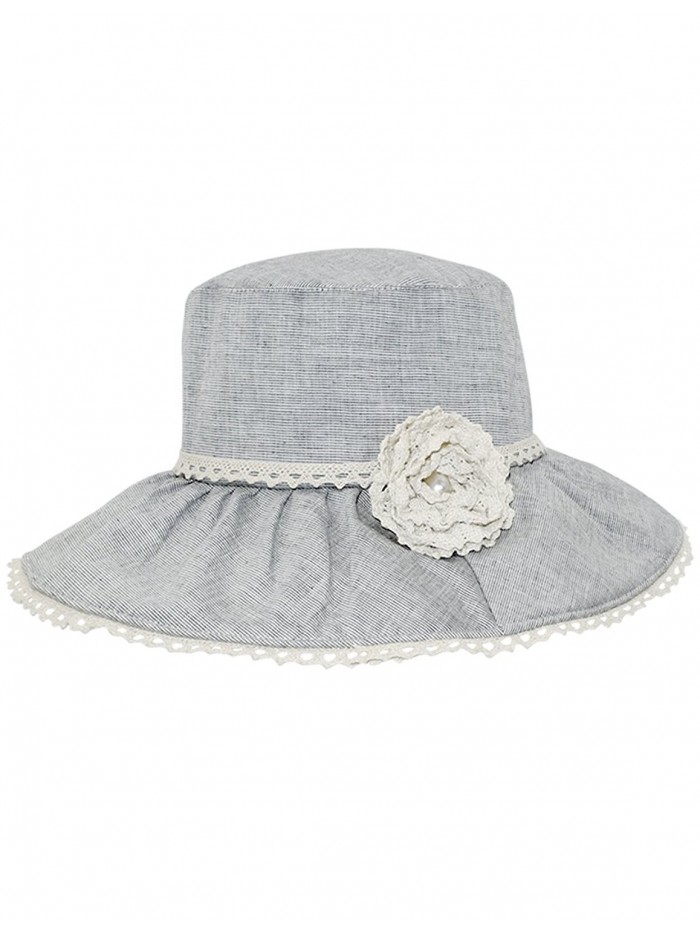 Dahlia Women's Summer Sun Hat - Lace Flower Shapeable Edge Bucket Hat - Blue Gray - CO11L1P6O9L