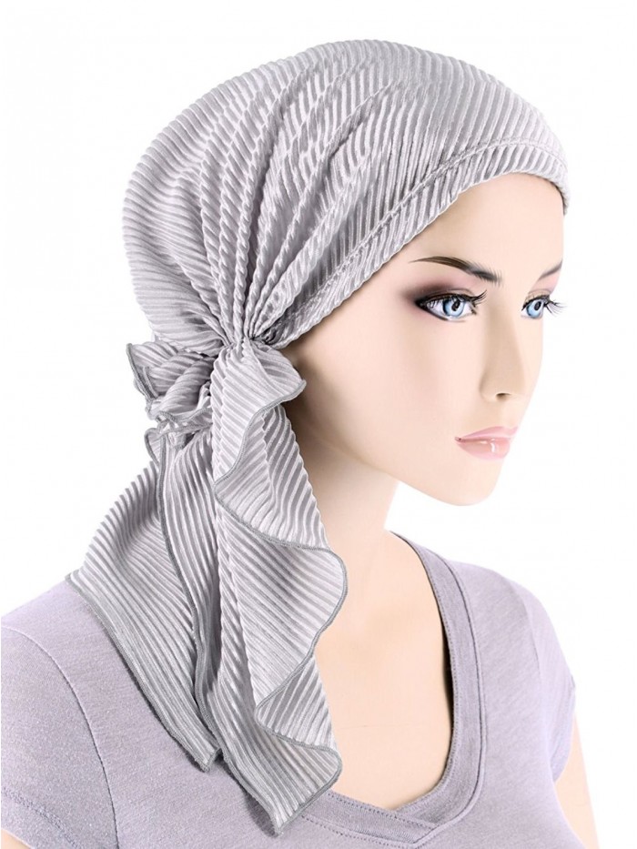 Turban Scarves Pre Tied Bandana Cancer - 06- Plisse Silver Gray (Plisse Satin) - C0182ONTAMZ