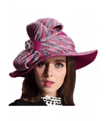 June's Young Women Winter Hats 100% Wool Chapeau Bow Felt Hat (Rose Red) - CK11RUFG3PV