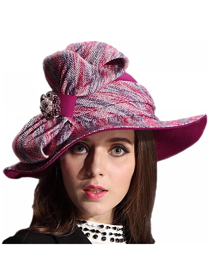 June's Young Women Winter Hats 100% Wool Chapeau Bow Felt Hat (Rose Red) - CK11RUFG3PV