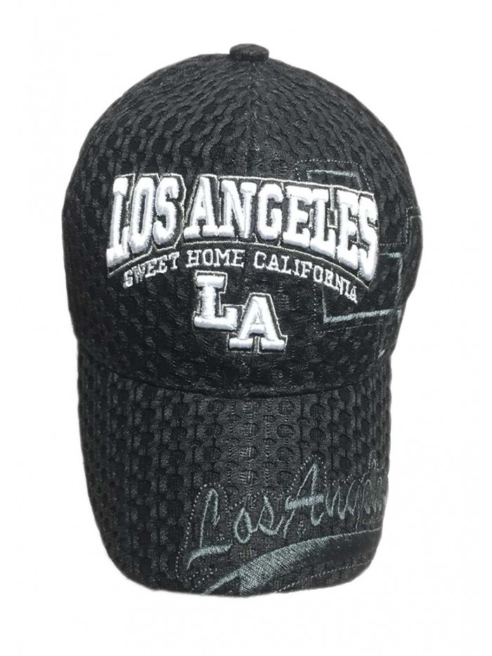 Aesthetinc 3D Embroidered Mesh Los Angeles LA Print Baseball Cap Hat - Black - C512C231LKH