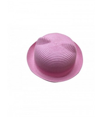 JTC Women's Cat Ear Derby Bowler Straw Hat Sun Summer Beach Cap Pink - CU11KN1JMTN