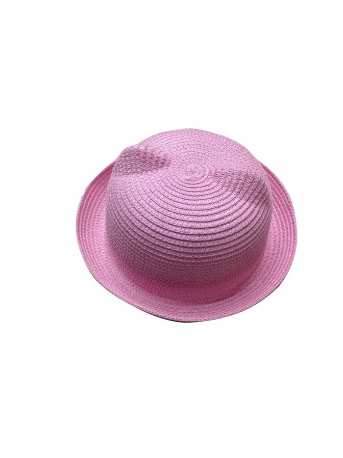 JTC Women's Cat Ear Derby Bowler Straw Hat Sun Summer Beach Cap Pink - CU11KN1JMTN