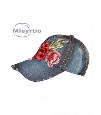 Denim Stone Washed Twill Cotton Baseball Cap Embroidered Rose Flower Structured Hat - Rose B & Navy - CL182MUSEN4