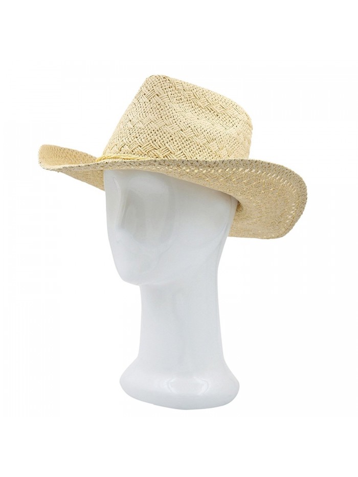 Premium Solid Color Lace Braided Straw Cowgirl Cowboy Hat - Different Colors - Beige - CQ125X59A8P