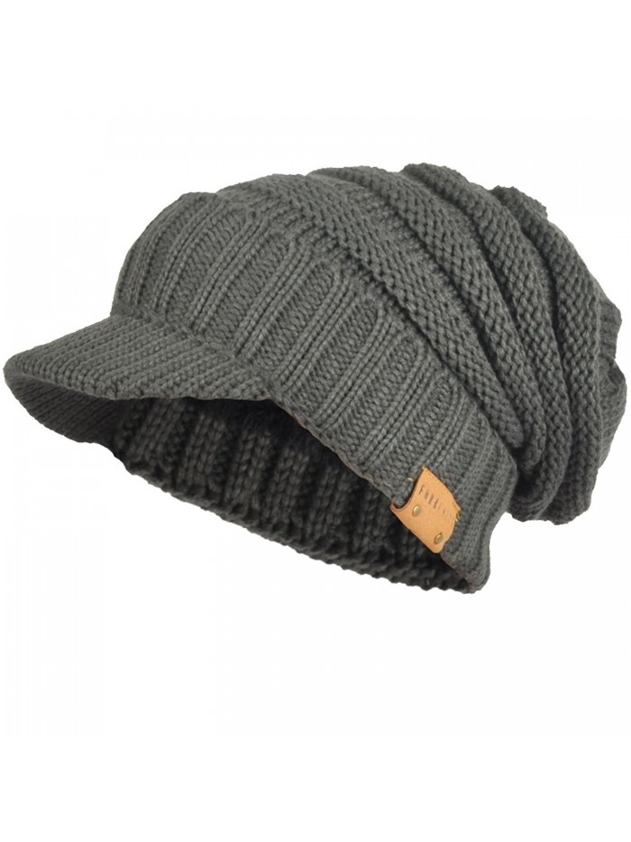 VECRY Mens Womens Thick Fleece Lined Knit newsboy Cap Slouch Beanie Hat With Visor - Thick-grey - CD18790ECL4 VECRY Mens Womens Thick Fleece Lined Knit newsboy Cap Slouch Beanie Hat With Visor - Thick-grey - CD18790ECL4