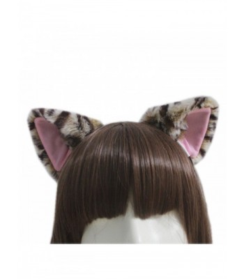 E-TING Cat Fox Long Fur Ears Anime Cosplay Headband Halloween Cosplay Party Costume - Leopard with Pink inside - C112BTNFOVN