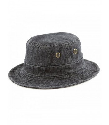 The Hat Depot Unisex Washed Denim Foldable Bucket Outdoor Cotton Hat - Black Denim - CP12J2X87DT