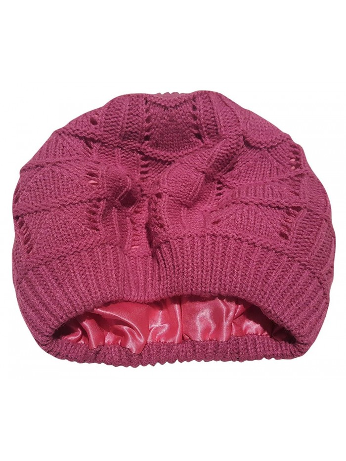 Always Eleven Satin Lined Knit Beret Hat - Pink - CV12O0PJIK6