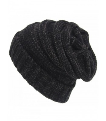 Etaclover Cable Knit Slouchy Beanie - Black & Dark Grey - C9186TG5UQH