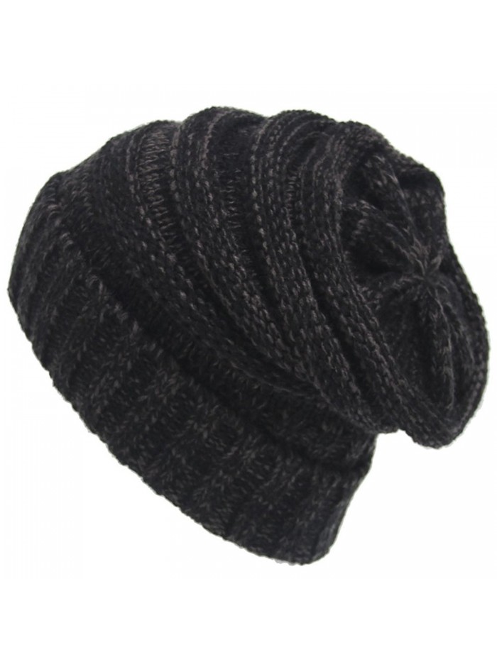 Etaclover Cable Knit Slouchy Beanie - Black & Dark Grey - C9186TG5UQH