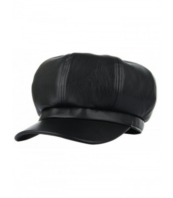 Gemvie Women Winter Black PU Leather 8 Panel Baker Boy Hat Newsboy Cap - Black - C112NROBFON