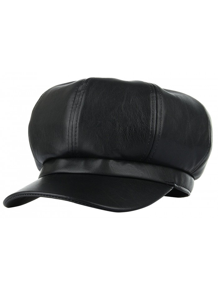 Gemvie Women Winter Black PU Leather 8 Panel Baker Boy Hat Newsboy Cap - Black - C112NROBFON