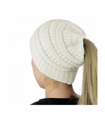Mimgo Trendy Women Winter Knit Hat Beanie Tail Hat Ponytail Stretch High Bun Knit Hat (White) - CF1889Q2G68