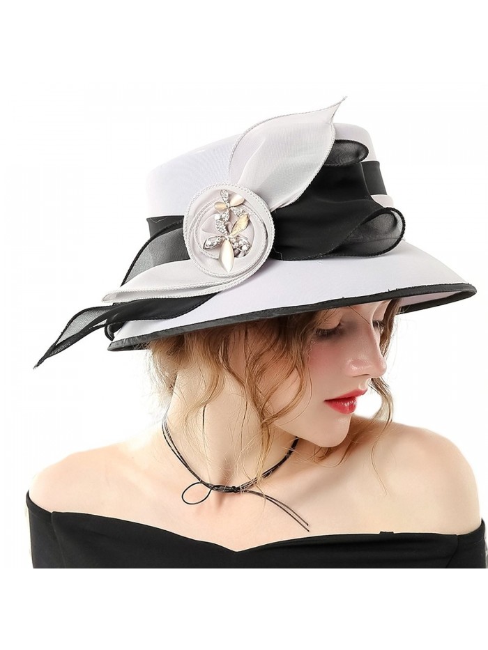 June's Young Women Hat Formal Dress Hat Chiffon Fabric Feather Two Tone Colors - Grey Black-1 - C0186YLY8WK
