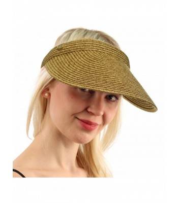 UPF UV Sun Protect Wide Braid Brim Clip Visor Open Back Beach Golf Cap Hat - Wheat - C9183KOQK5L
