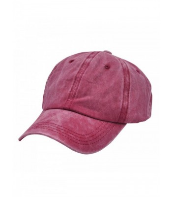 Baseball Cap Vintage Washed Low Profile Dyed Cotton Snapback Classic Unisex Dad Hat - Red Wine - CE185MQD2QD