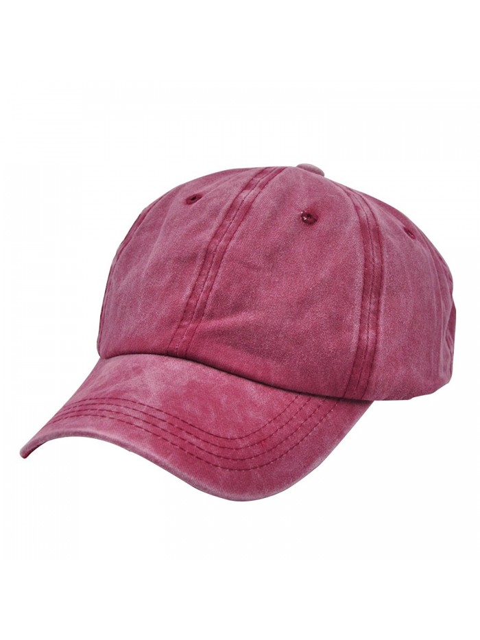 Baseball Cap Vintage Washed Low Profile Dyed Cotton Snapback Classic Unisex Dad Hat - Red Wine - CE185MQD2QD