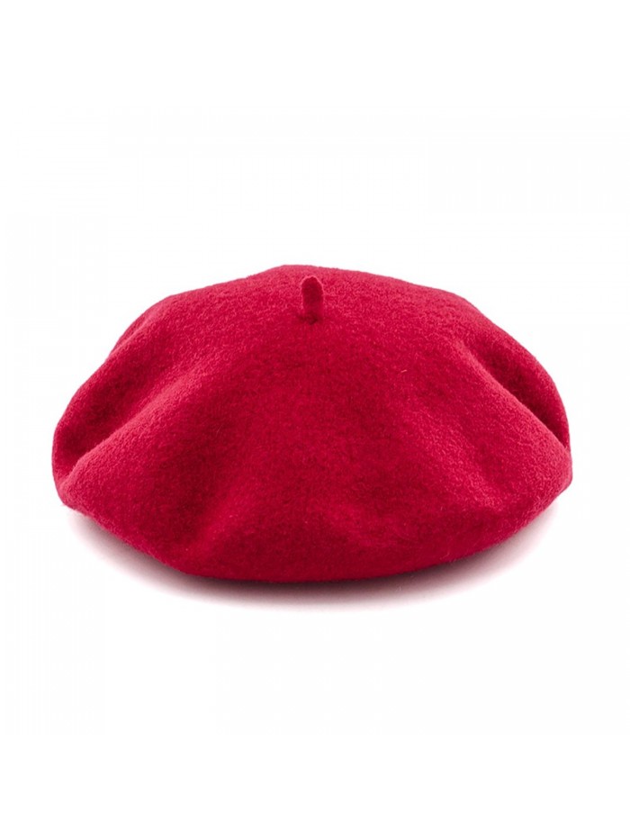 JOOWEN Women's Vintage Plain Beret Hat Girls Wool Warm Beanie Cap - Red - CC12NAYS5I7