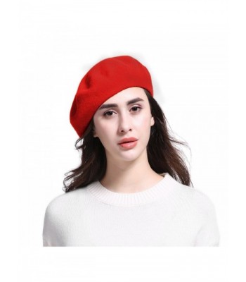 Women's Vintage Plain Beret Hat Girls Wool Warm Beanie Cap - Red ...