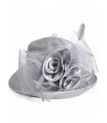 VECRY Womens Tea Party Church Baptism Kentucky Derby Dressy Hat - Silver Grey - CK17XE70MOR